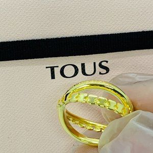 TOUS Silver Vermeil Straight cross Ring with a strip of bears 18kt gold